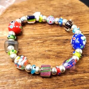 B3205 handblown carnival murano glass beaded colorful unique bracelet estate